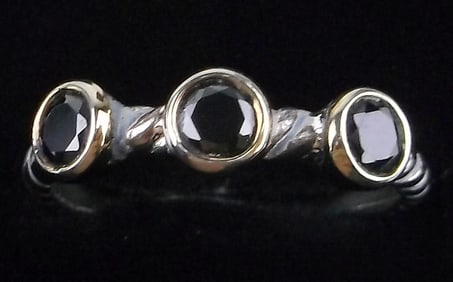 Mint Vintage Sterling Silver Black Obsidian Ring 7.5