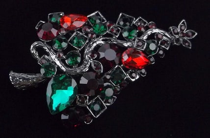 Mint Enameled Rhinestone Christmas Tree Brooch