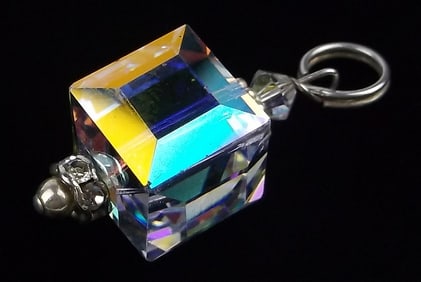 Mint Vintage Sterling Silver Crystal Cube Pendant