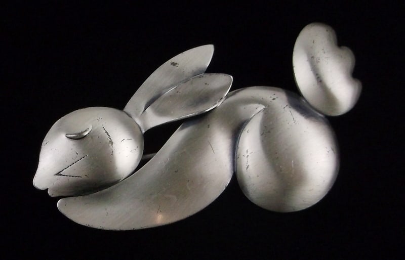 Mint Vintage 1960s Beau Sterling Silver Rabbit Brooch (1 of 3)