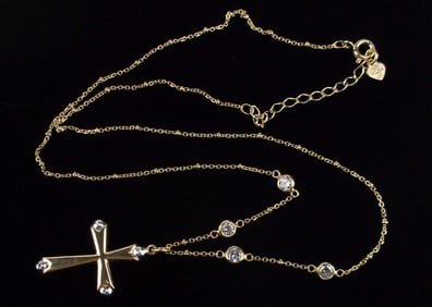New Gold Over Sterling Silver Cross Chain Necklace 20"