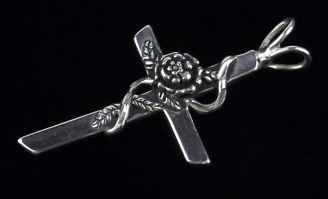 Mint Vintage Sterling Silver Rose Cross Pendant