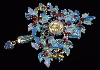 Mint Big Enameled Rhinestone Christmas Tree Brooch