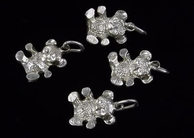 4 Small Sterling Silver Teddy Bear Charm Set