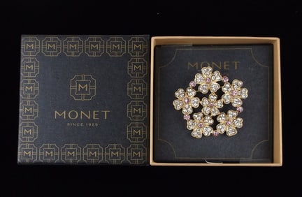 New Boxed Monet Rhinestone Brooch $26