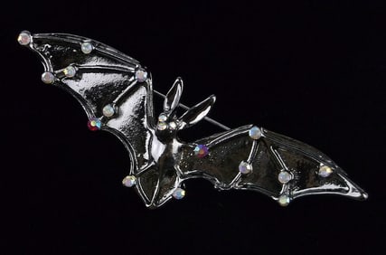 Mint Enameled Rhinestone Bat Brooch