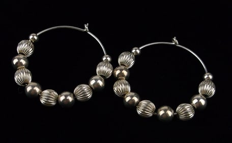 Stunning Vintage Gold Over Sterling Silver Ball Hoop Earrings