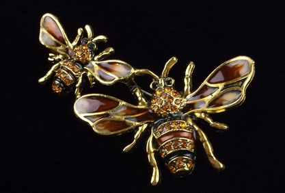 Mint Enameled Rhinestone Bee Insect Brooch