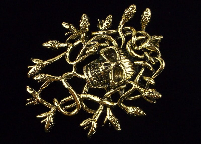 Mint Enameled Medusa Skull Snake Brooch (1 of 2)