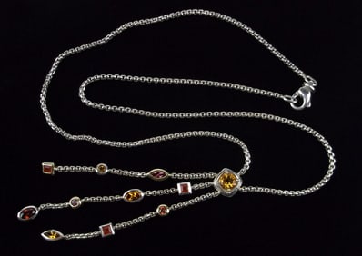 Mint Vint Designer Sterling Silver 18kt Gold Gem Necklace 18"