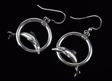 Mint Vint Kabana Sterling Silver Dolphin Hoop Earrings Thick