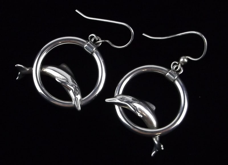 Mint Vint Kabana Sterling Silver Dolphin Hoop Earrings Thick (1 of 3)