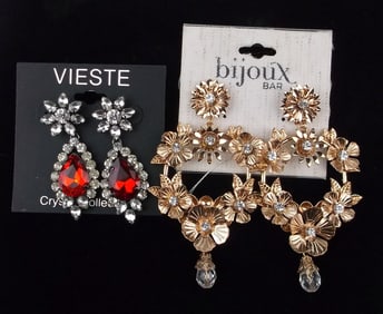 2 New Bijoux Bar Vieste Rhinestone Earrings Sets Lot $55