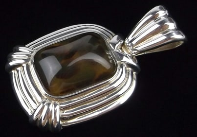 New Vintage Heavy Sterling Silver Leopard Calcite Pendant