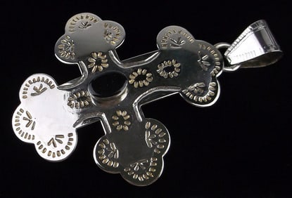 Big Mint Vintage Sterling Silver Onyx Cross Pendant