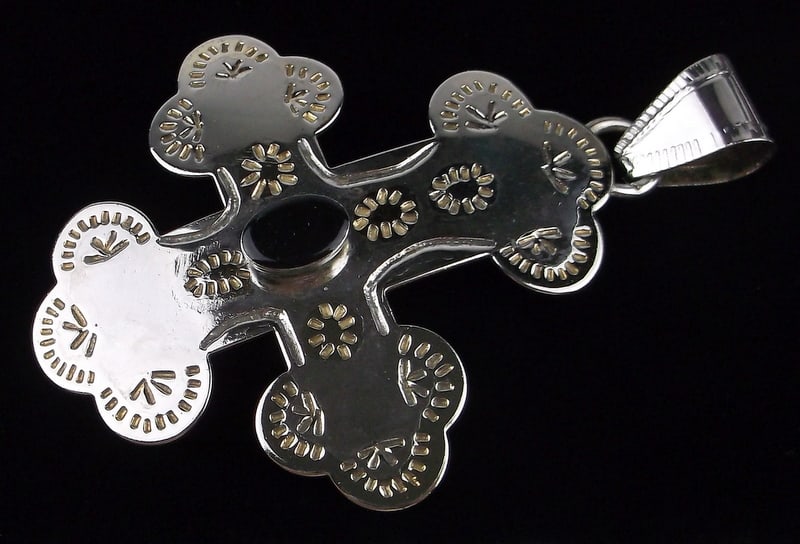 Big Mint Vintage Sterling Silver Onyx Cross Pendant (1 of 3)