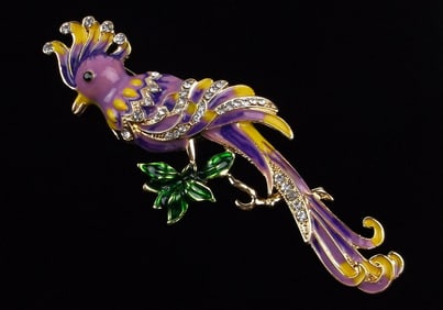 Big Mint Enameled Rhinestone Parrot Bird Brooch