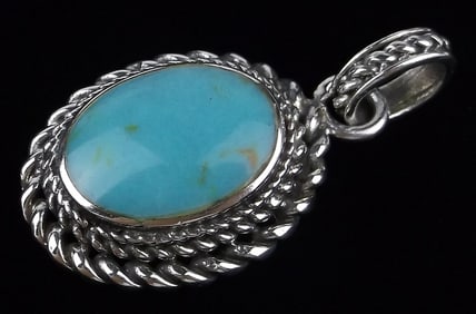 Big Mint Vintage Sterling Silver Turquoise Pendant