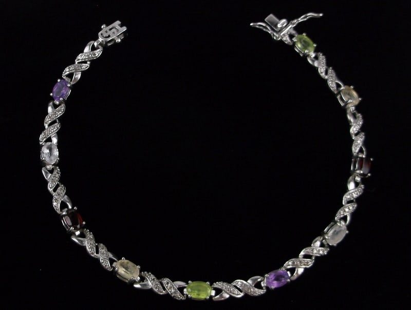 Stunning Sterling Silver Multi Gemstone Tennis Bracelet 8.25" (1 of 3)