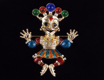 Big Mint Enameled Jelly Belly Rhinestone Hindu Bali Brooch