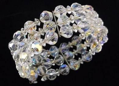 Big Mint Antique 1940s Sterling Silver Crystal Bracelet 6-8"