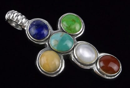 Mint Vint Big Sterling Silver Turquoise Lapis Cross Pendant Gaspeite