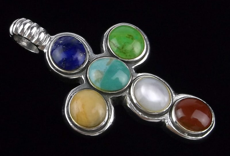 Mint Vint Big Sterling Silver Turquoise Lapis Cross Pendant Gaspeite (1 of 3)