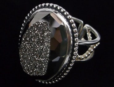 New BIG Designer Sterling Silver Druzy Ring 10-12 Adjustable