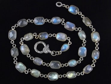 Mint Designer Sterling Silver Diamond Labradorite Necklace 18"
