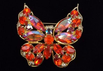 Stunning Vintage 1950s La Roco Rhinestone Butterfly Brooch