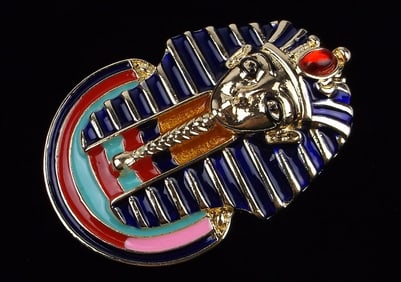 Mint Enameled jelly Belly Rhinestone Egyptian Pharaoh Brooch