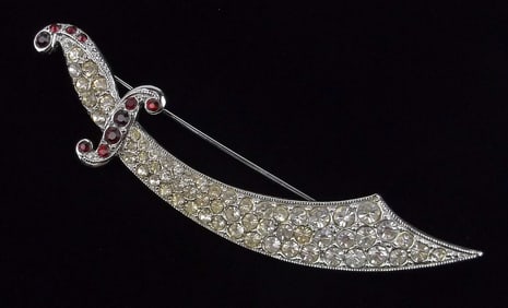 New Antique 1930s ORA Art Deco Rhinestone Sword Brooch