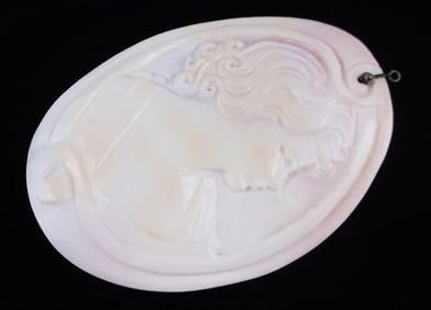 Mint Huge Signed Sterling Silver Shell Cameo Pendant Hand Carved