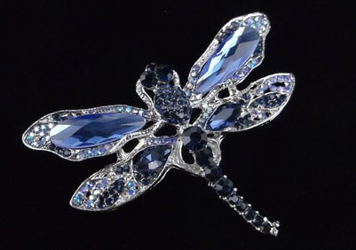 Mint Enameled Rhinestone Dragonfly Brooch Life Size