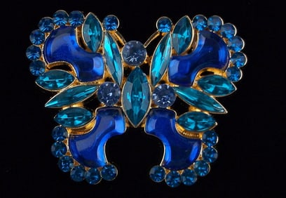 Big Mint Enameled Rhinestone Butterfly Brooch