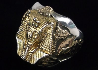 Big Rare 1950s Danecraft Sterling 10k Egyptian Pharaoh Ring 11