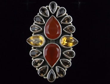 New Big Nicky Butler RAJ Sterling Citrine Smokey Ring 10 25/150
