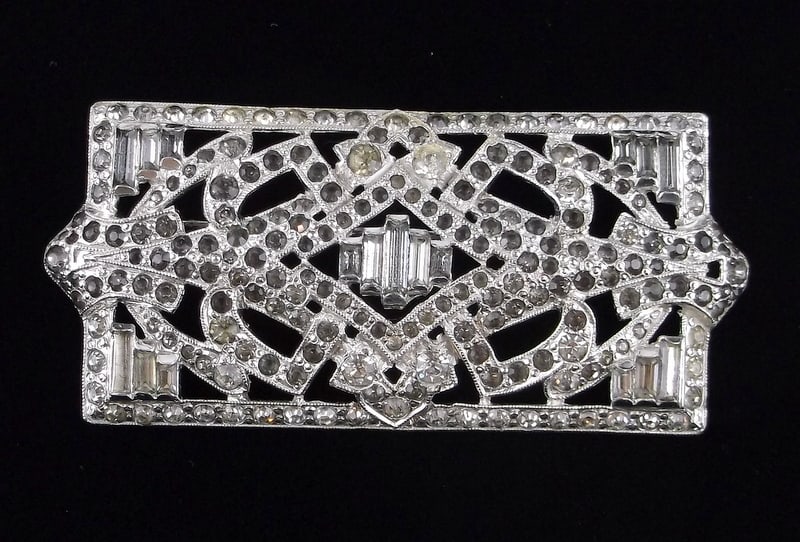 RARE Mint Antique 1929 Art Deco Coro Craft Rhinestone Brooch: A Very Rare Mint Condition Antique 1929 Art Deco Coro Craft Rhinestone Brooch, All Stones Original, Signed As Shown, In Mint Condition