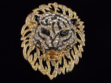 Big Mint Enameled Rhinestone Lion Brooch 3D