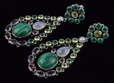 New Big Nicky Butler RAJ Sterling Silver Malachite Earrings 141/160
