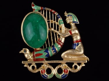 Mint Big Enam Jelly Belly Rhinestone Egyptian Pharaoh Brooch