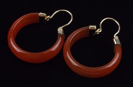Mint 14kt Gold Red Jade Hoop Earrings