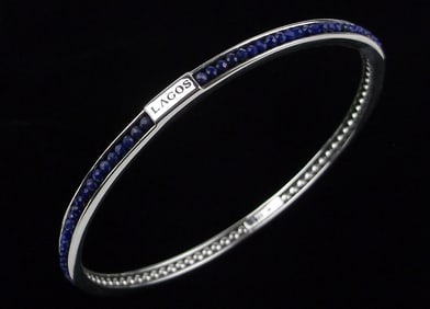 New LAGOS Sterling Silver Lapis Lazuli Bangle Bracelet 8"