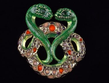 Big Mint Enameled Rhinestone Green Mamba Snake Brooch