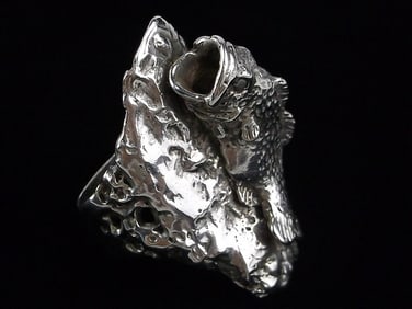 RARE Big Mint Gavan Riley Sterling Silver Bass Fish Ring 8.5