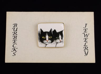 New Vintage Dong Burbeck Porcelain 24kt Gold Cat Brooch Handmade
