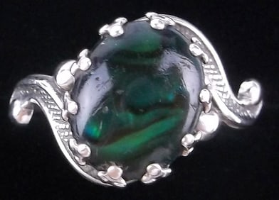 Mint Vintage 1960s Sterling Silver Abalone Ring 5.5