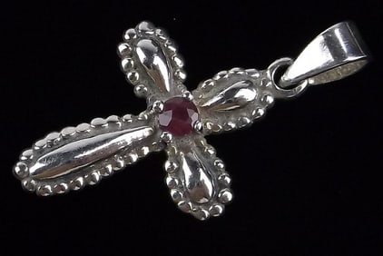 Mint Vintage Sterling Silver Ruby Cross Pendant