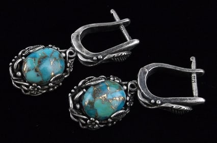 Mint Vintage Sterling Silver Turquoise Drop Earrings