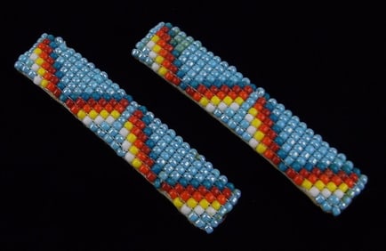 Mint Vintage 1960s Navajo Beaded Hair Clips Handmade